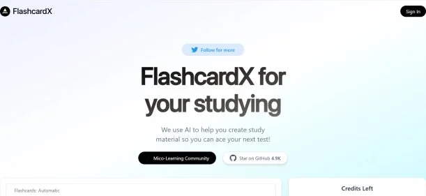 FlashcardX homepage